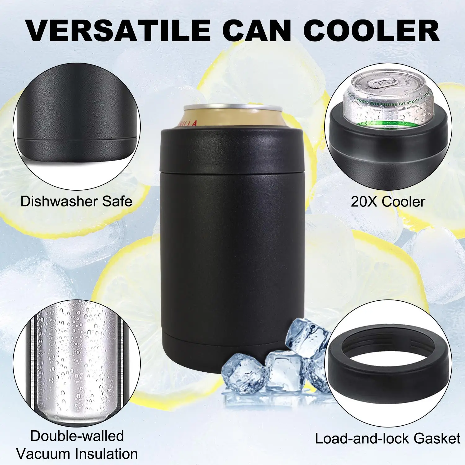 Frosty Beer 2 Go Vacuum Insulated Double Walled Stainless Steel Beer Can and Bottle Cooler with Beer Opener