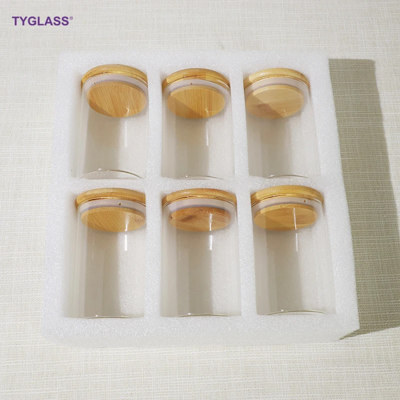 Custom Labels 200ml High Borosilicate food glass storage spice jar set with bamboo lids