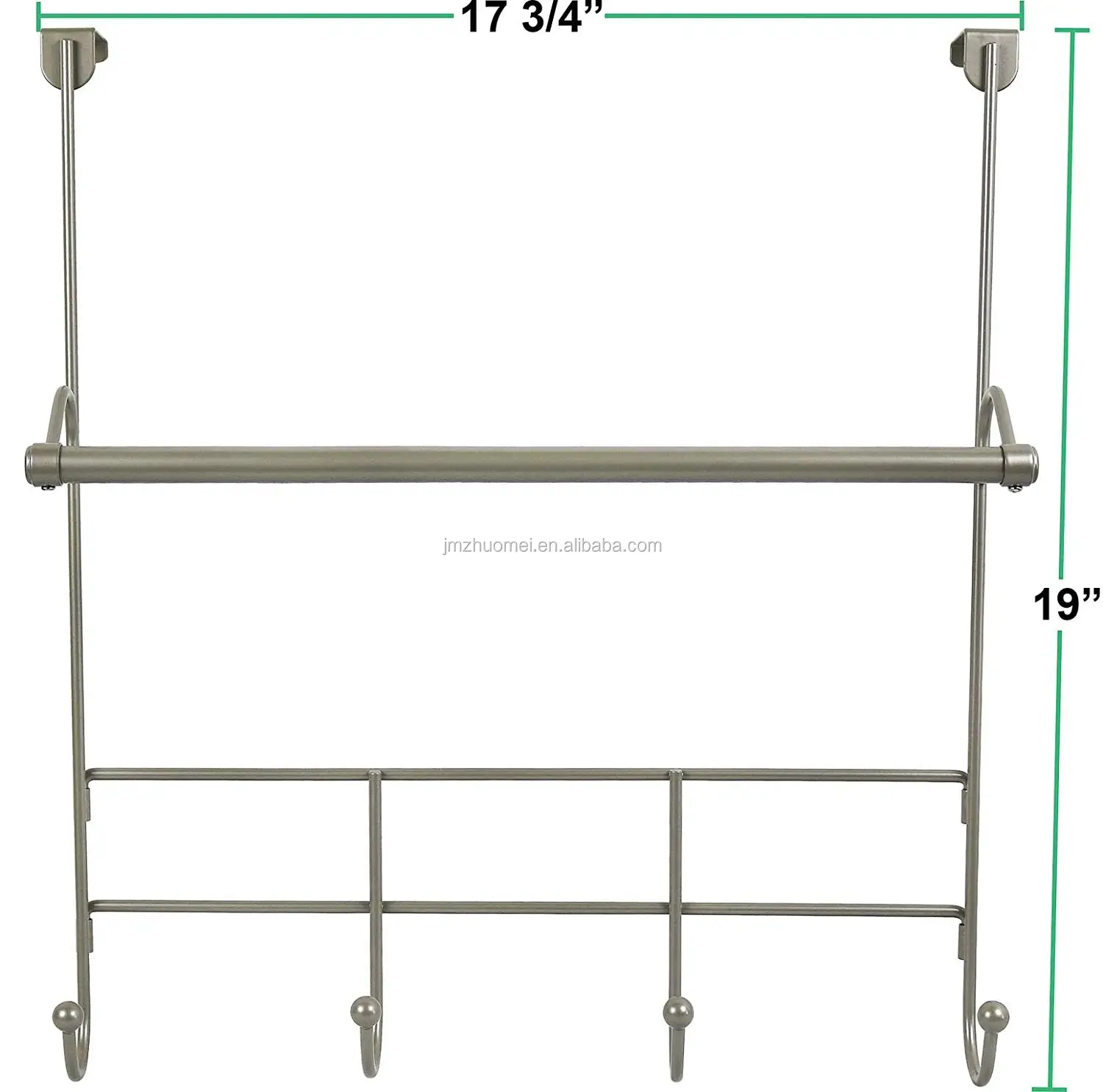 
Bathroom Flat Nickel Over the Door Triple stainless steel expandable towel rack with Hooks 