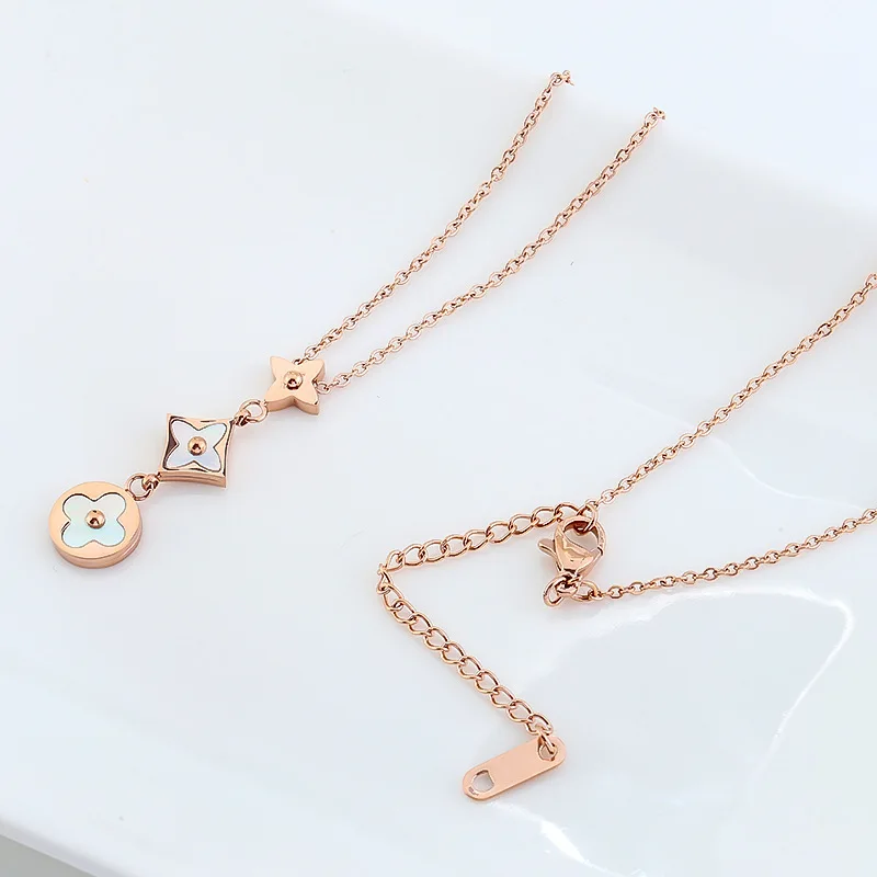 
White shell new trendy clove choker rose gold lucky stainless steel initial chain necklace women,Acrylic Chain 