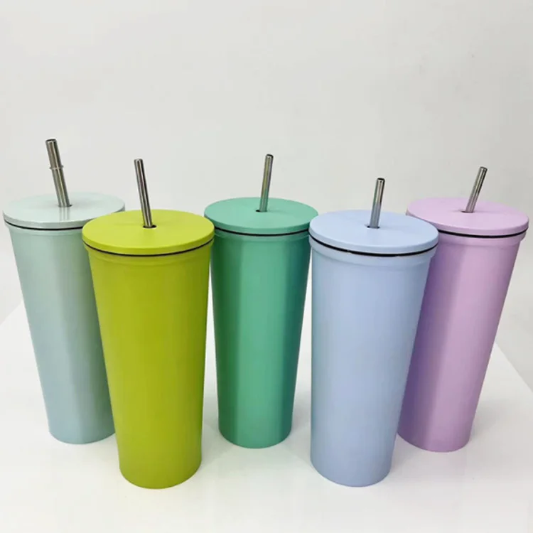 Color 750 ML Tumbler Stainless Steel Water Bottle Iced Coffee Travel Mug Cup with Straw and Flip Lid