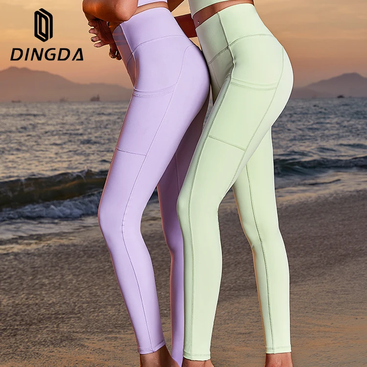 Оптовая продажа, одежда для бега и спорта, штаны для йоги, одежда для фитнеса, леггинсы с высокой талией для тренировок в тренажерном зале с карманами для женщин