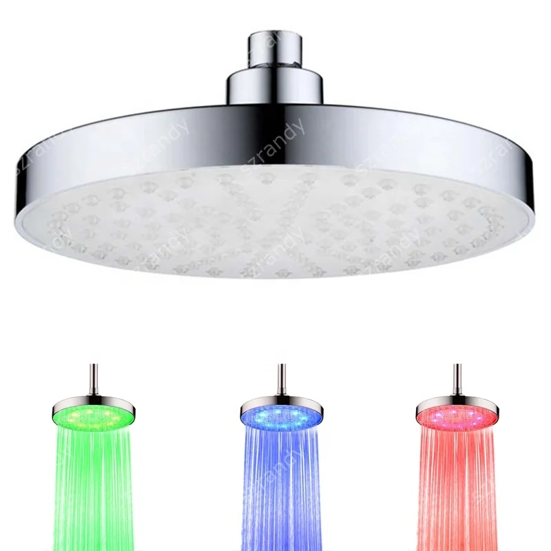 8 inch Temperature sensor 3 colors Round Rgb Led Showers