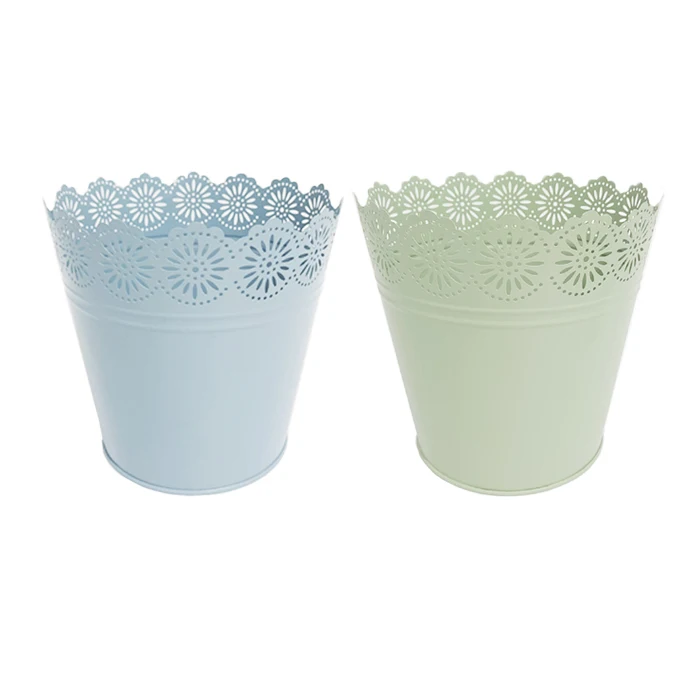 Nordic hollowed lace flower vase arrangement metal flower pot tin storage bucket simulation flower bucket home decoration