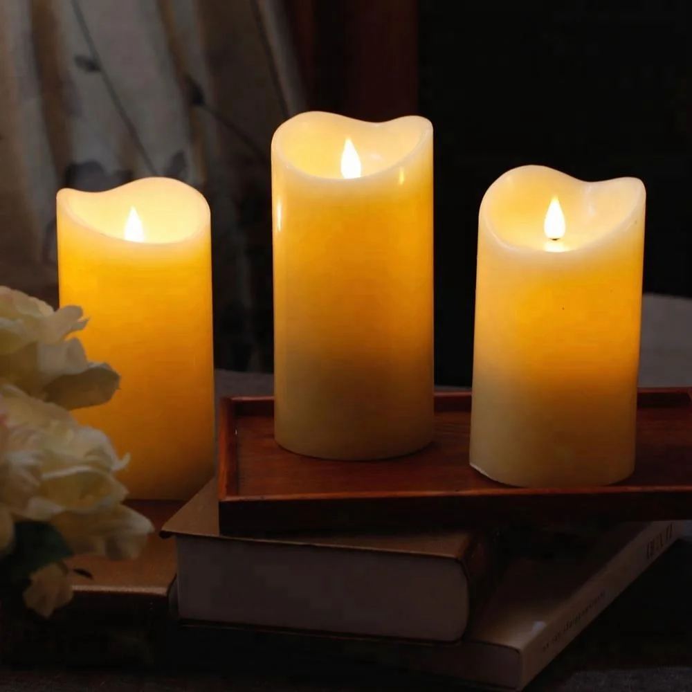 3D flameless LED candle light  set 3 candles real paraffin wax led candles with remote control 2C battery 2/4/6/8 timer function