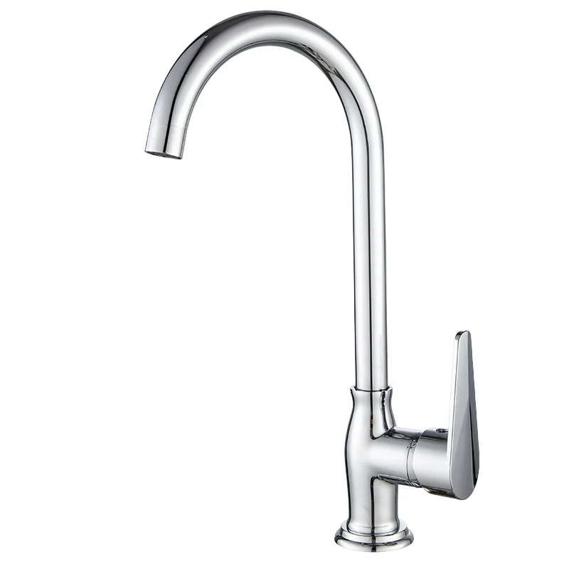Contemporary Single Hole Chrome Brass Round Water Tap Kitchen Faucet