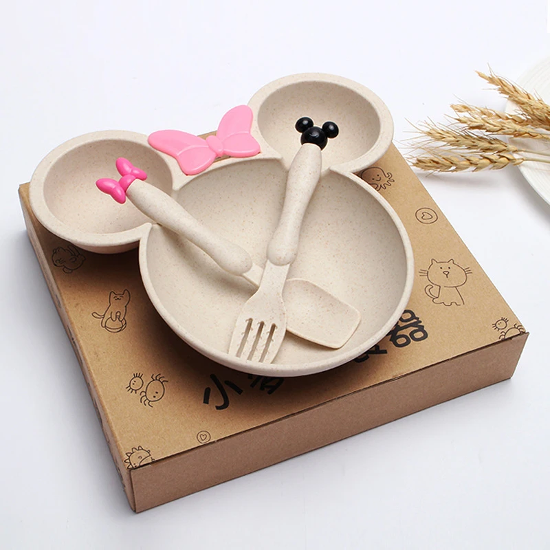 BPA Free wheat baby feeding plate set food grade plate suction baby tableware for baby