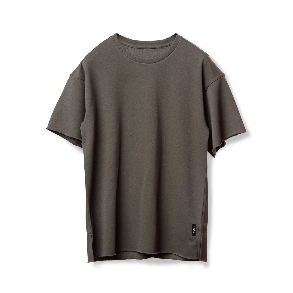 New style casual round neck t shirt french terry blank raw hem mens oversized tshirt