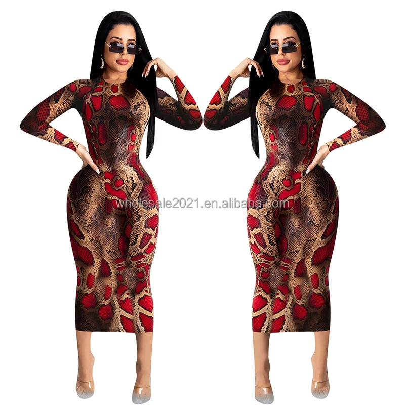
Весеннее женское модное повседневное пикантное облегающее уличное платье с длинным рукавом и круглым вырезом с принтом Vestidos Женская одежда 