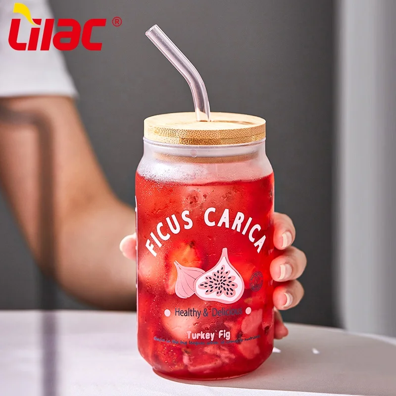 Lilac bsci sgs lfgb 530ml glass can libbey 16oz color transparent clear  beer can glass with straw