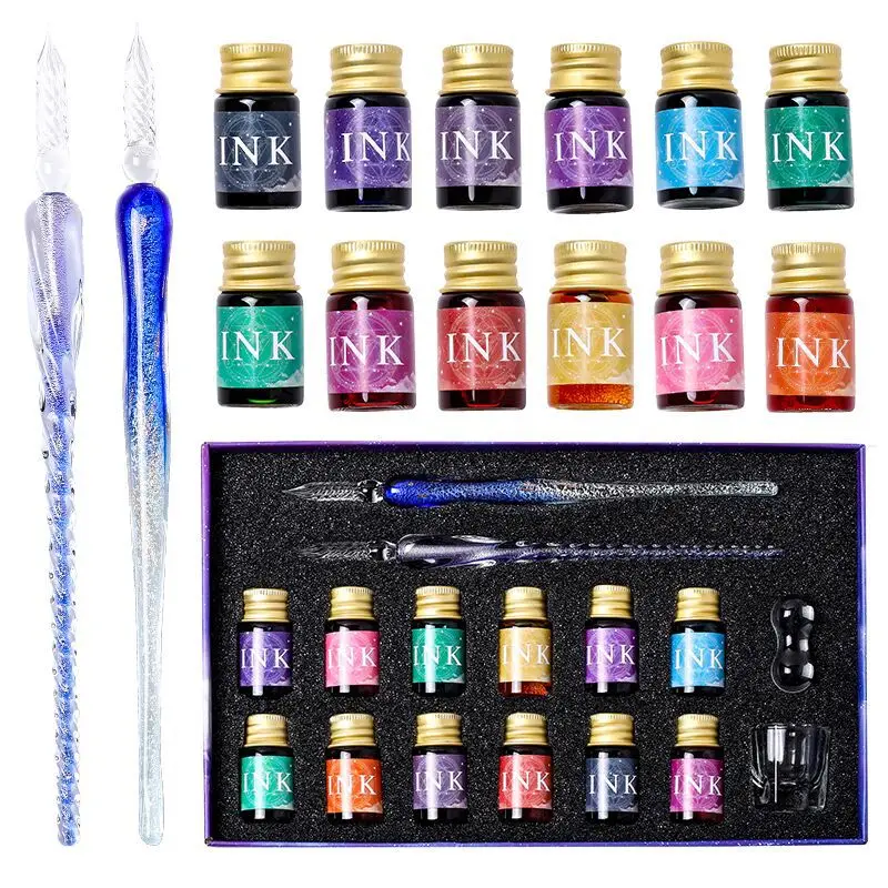 Creative Stationery Gift student gift box gold powder color ink set glass pen dipping pen