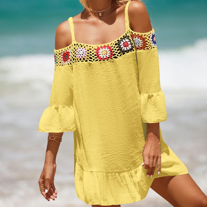 Crochet Bikini Cover up Beach Slip Cutout Irregular Dress Swimwear & Beachwear Cover Ups Beachwear