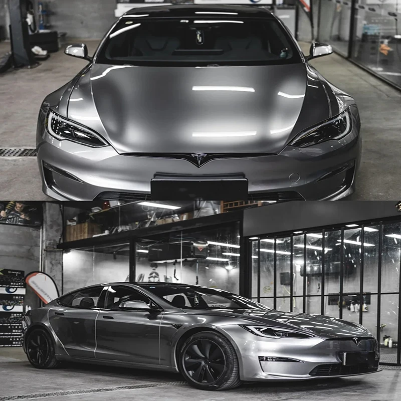Air Bubble Car Wrapping Vinyl Film 1.52*18M PET Liquid Silver Color Change Film Auto Wraps Stickers Color