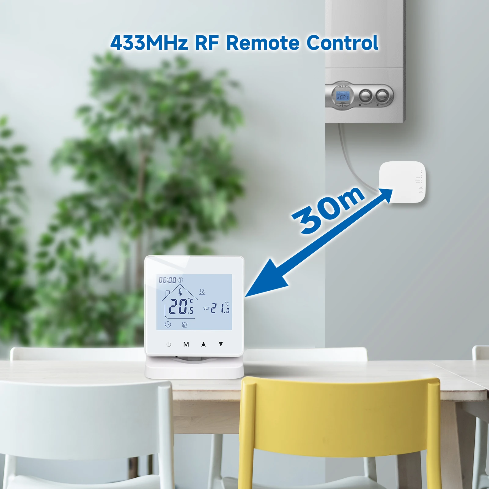 Beok wireless RF Tuya WiFi room thermostat for gas boiler heating control with battery power supply