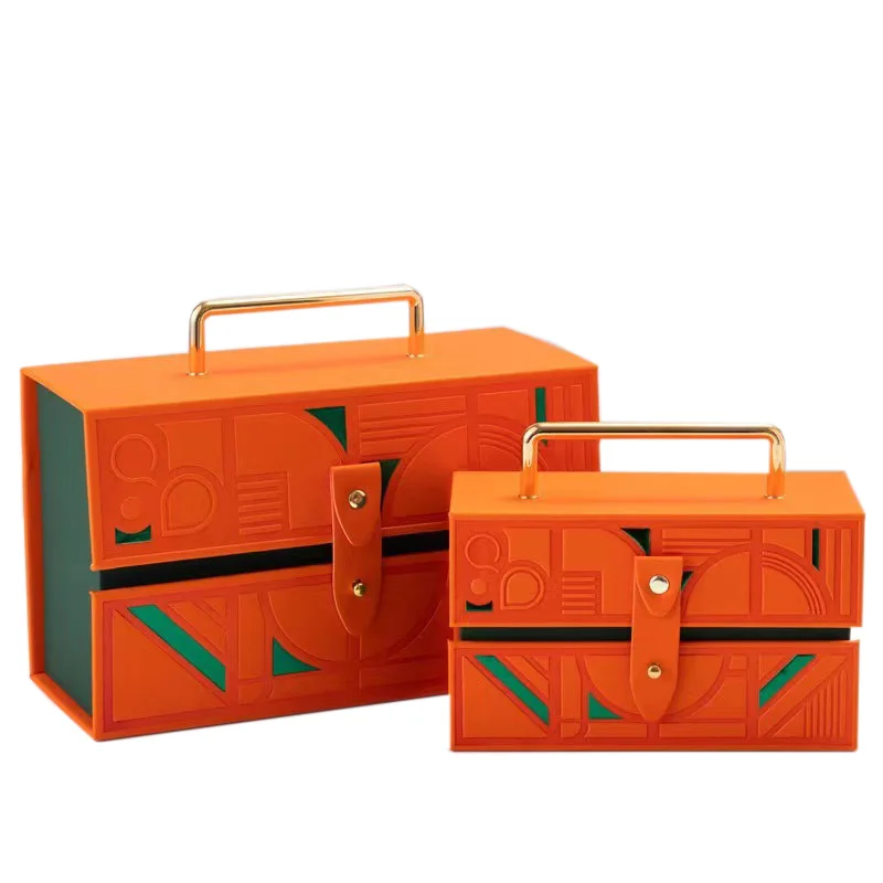 luxury design wedding paper case with pu lock metal handle handbag mug gift box