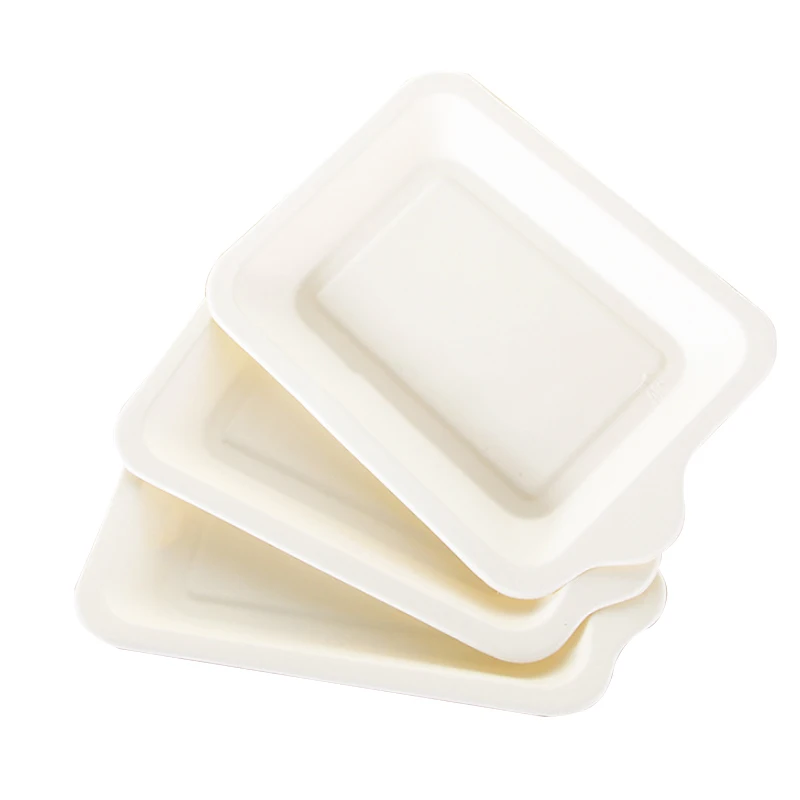 Disposable Bagasse Pulp Cake Stand Size Dessert Square Plate Degradable Knife Fork Spoon Tableware Set