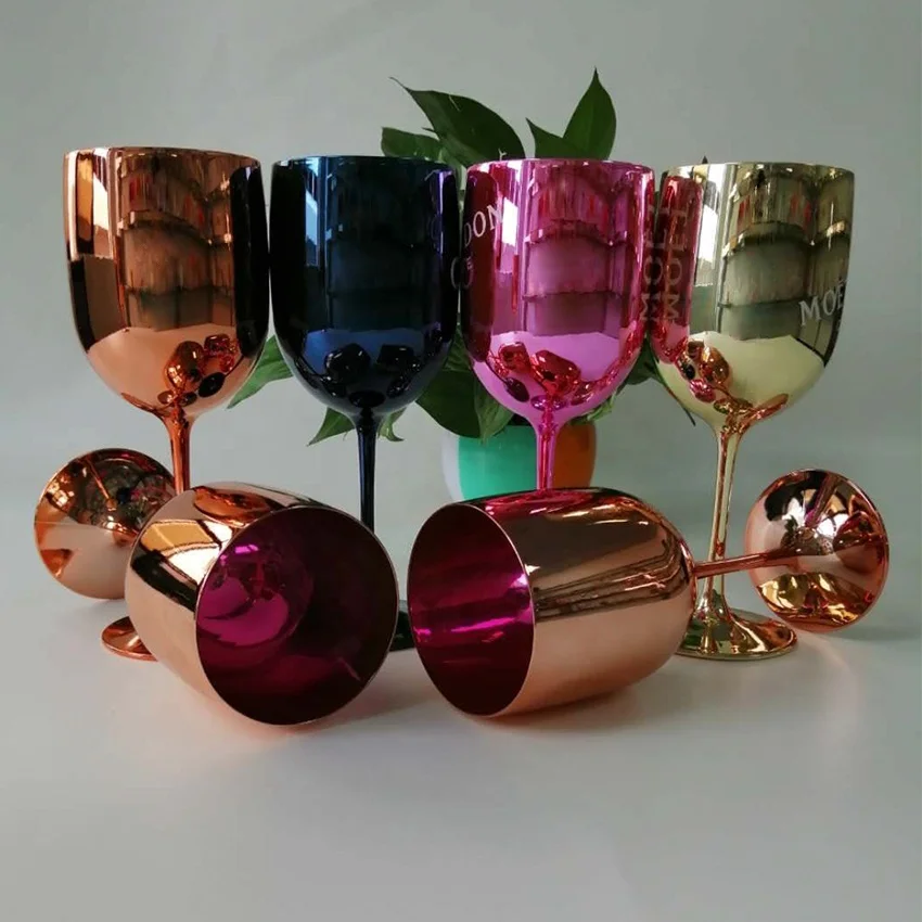 VGEET unbreakable plated rose gold wine glass goblet, plastic champagne rose gold wine glasses