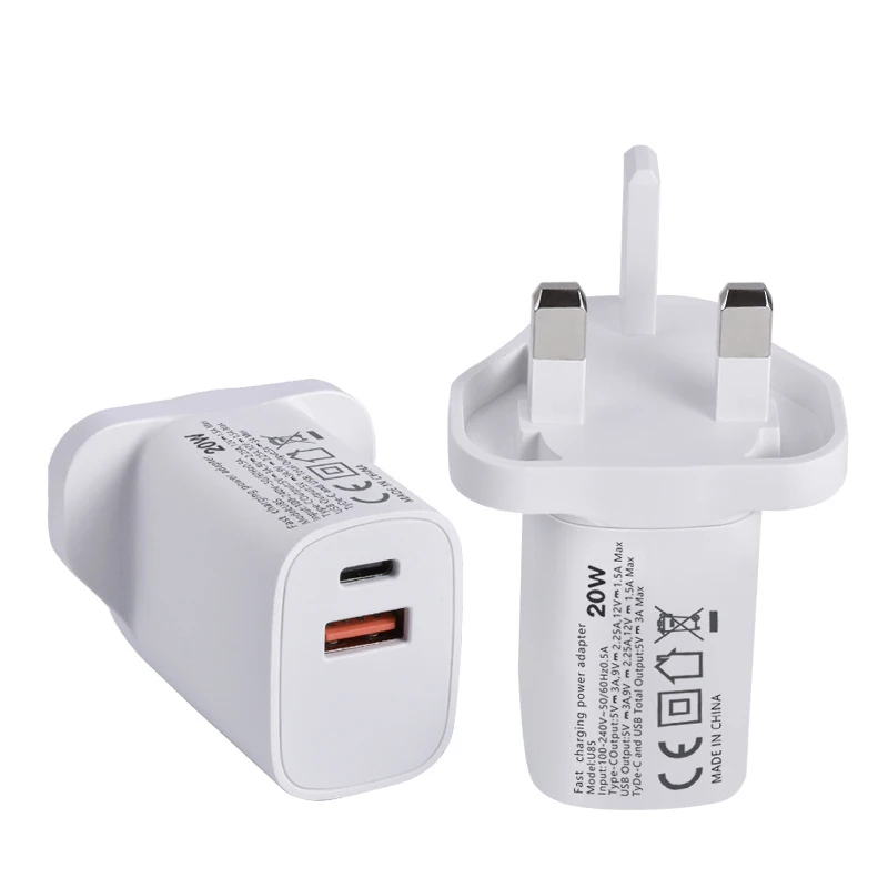 2in1 US EU UK  1.67a uk pd type c fast charger 20w for iphone 12,  compact usb-c charger with pd. eu type 18w