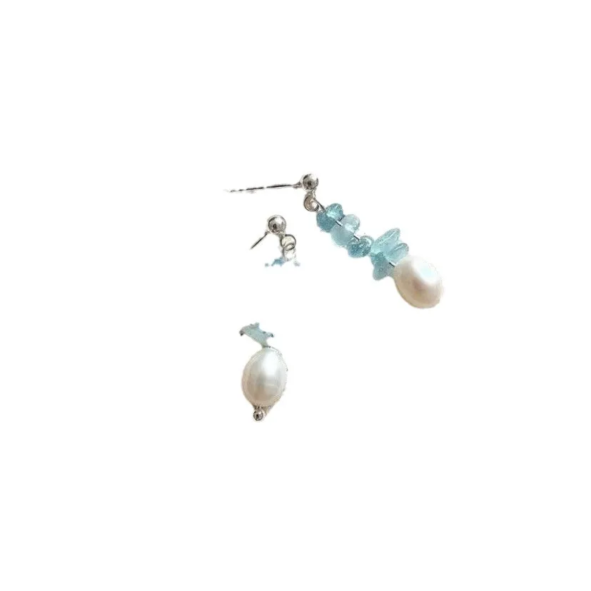 [Blue Iceland Series] Cold Feeling Dark Blue Beaded Necklace Suit Gentle and All-Match Temperament Jewelry