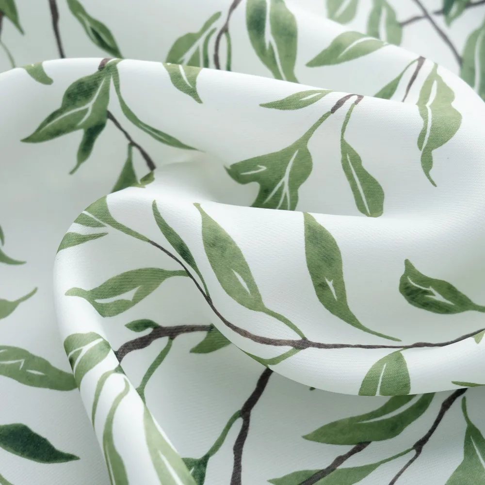 Botanical Leaves Printed Curtains, Green Leaves Thermal Insulated Privacy modern living room Drapes with Grommets