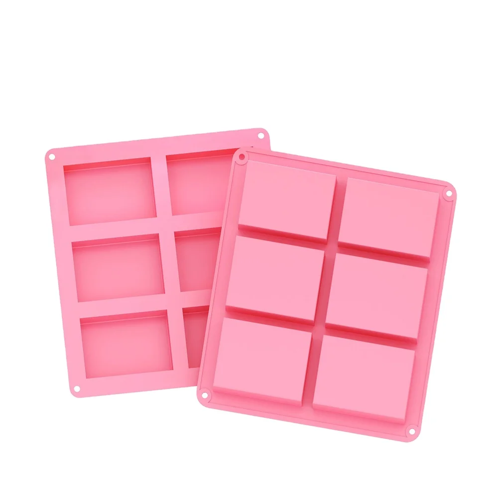 Handmade DIY 6 Cavity Soft Silicone Soap Molds Rectangle for Making Fudge Cake Chocolate Ice Cube Etc