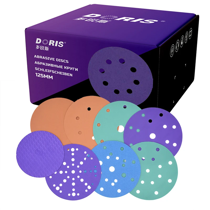 DORIS Purple 150mm Ceramic Hook and Loop Sanding Disc Round Velcro Disc Sandpaper Disc for Removal and Resurfacing Multi Holes