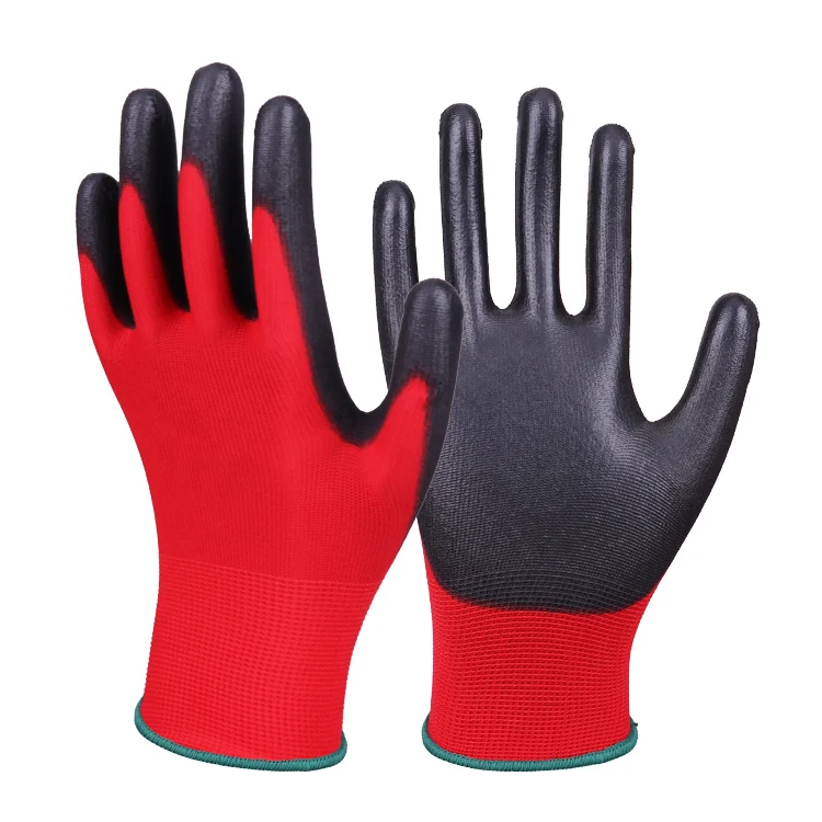 Custom Gloves With Logo 13G Polyester PU Coated Gloves Custom logo Black Safety Hand pu safety work Gloves