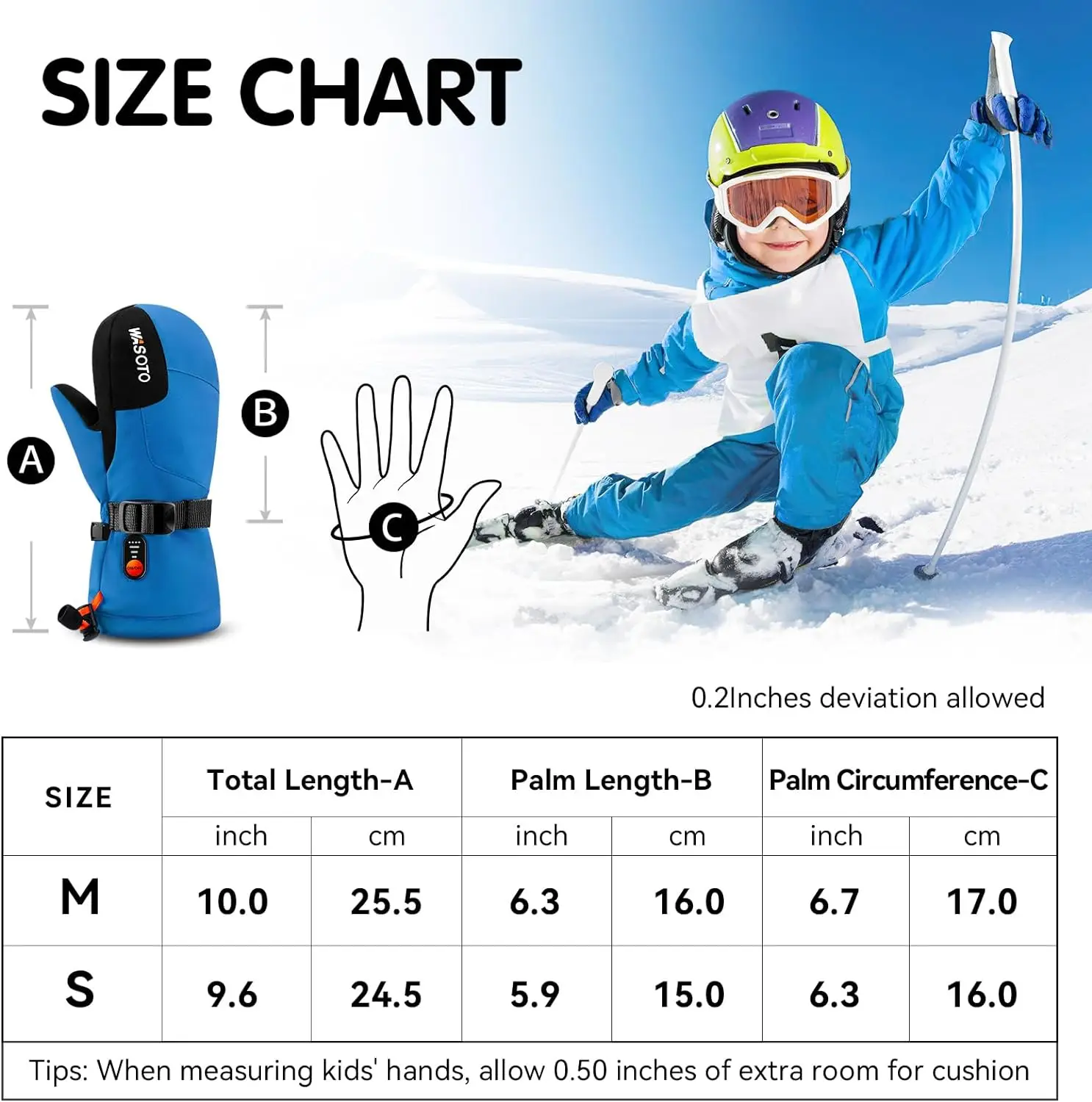 Kids Children 3000mAh Heated Mittens Electric Rechargeable Heated Ski Gloves for Skiing Snowboarding Snowmobiling Raynaud Hiking