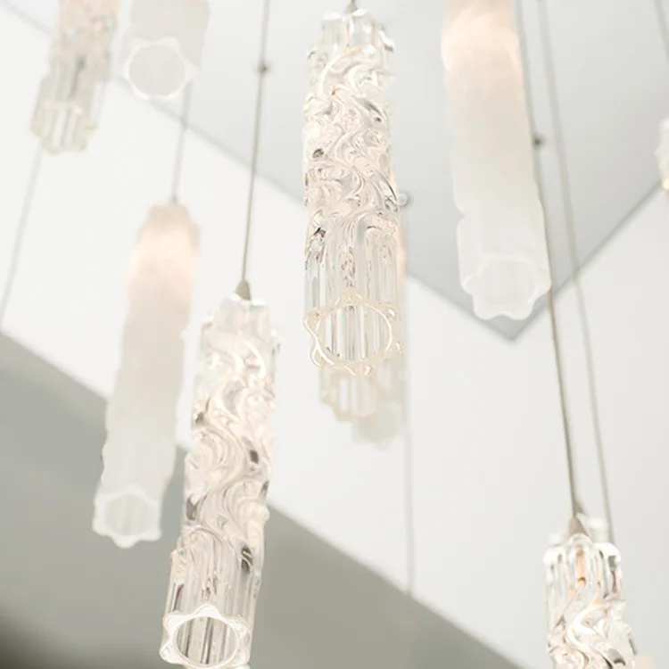 Modern simple hand-blown twisted glass duplex chandelier living room staircase dining bar chandelier