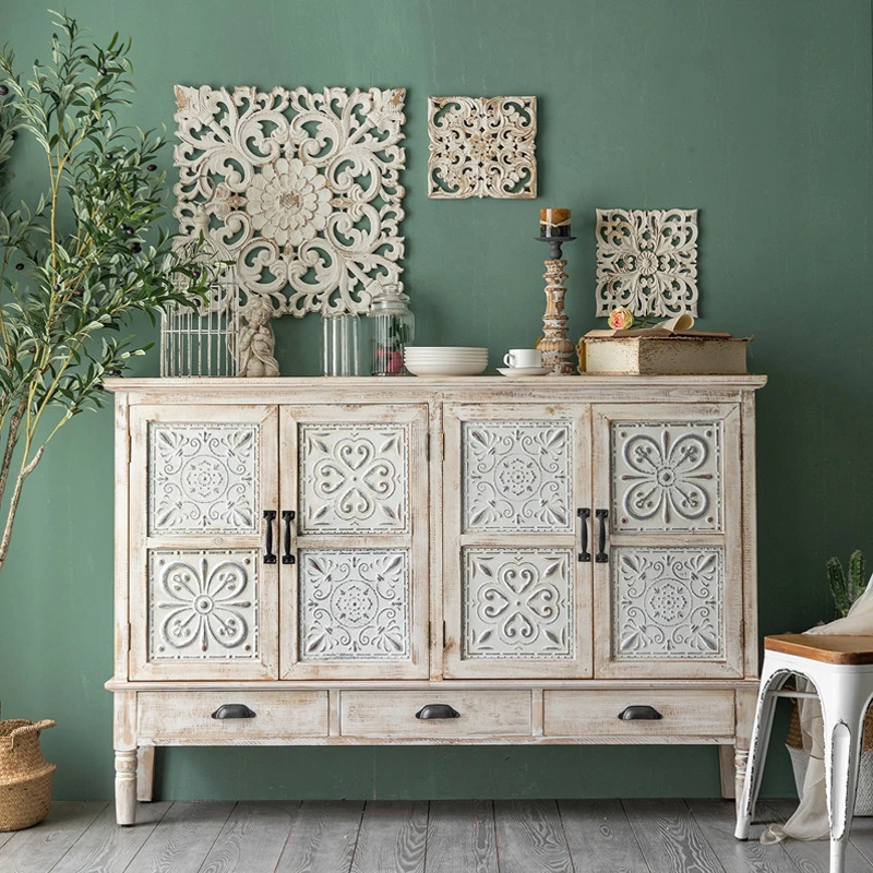 Vintage White French Country Solid Wood Sideboard - Buffet Cabinet, TV Stand & Entryway Storage