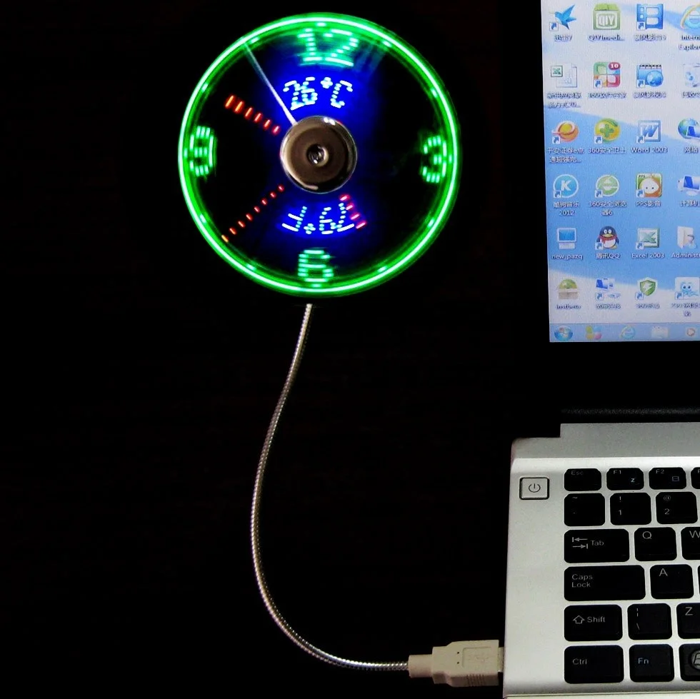 USB Led Display Handheld Electric Fan with Programmable led Clock and Temperature flashing Messages for Promotion Gifts