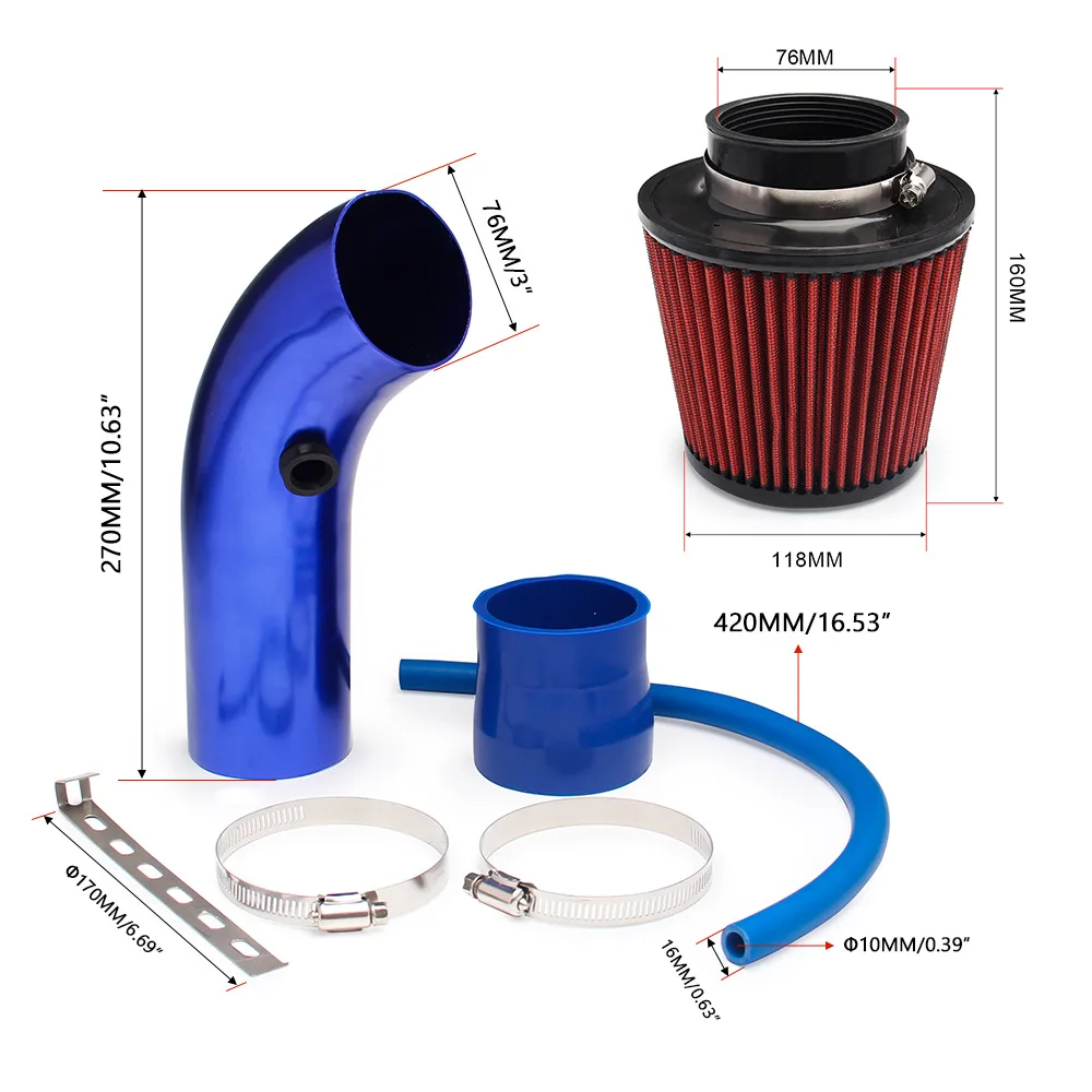 
3inch 63mm 76mm Super Power Flow Air Intake Pipe High Flow Air Filter Intake Kit Sport Cold Air Intake Kits For Universal Car 