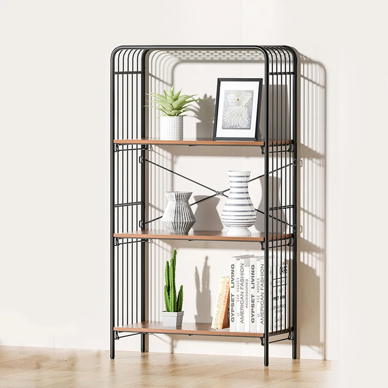 WIREKING 4 Tier Multi-functional Metal Bookshelf Speakers Wood Bookcase Living Room Furniture