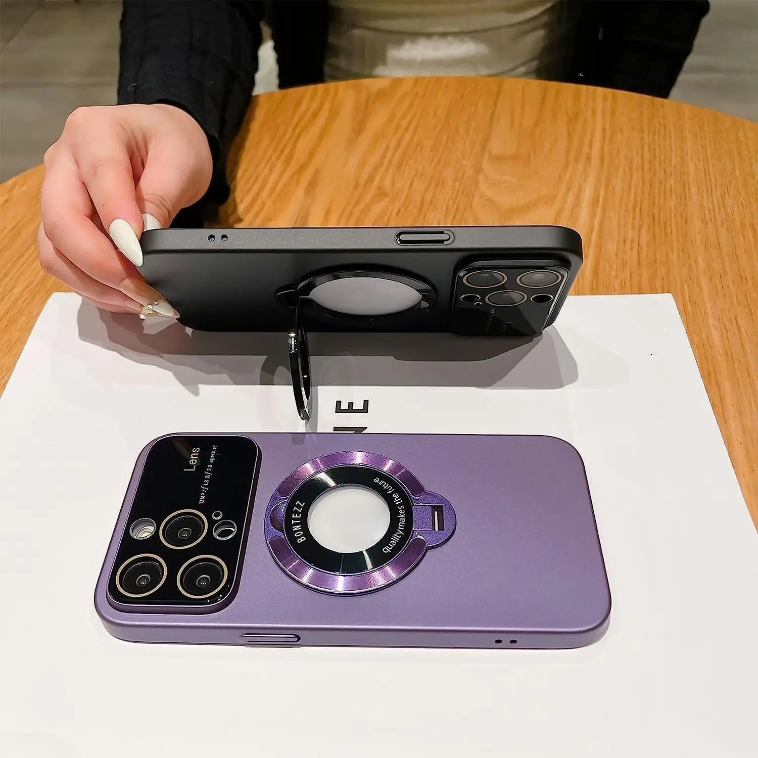 OEM PC Thin Magnet Ring Cover with Stand Wireless Charger Big Window Phone Case for iPhone 15 14 13 Pro Max