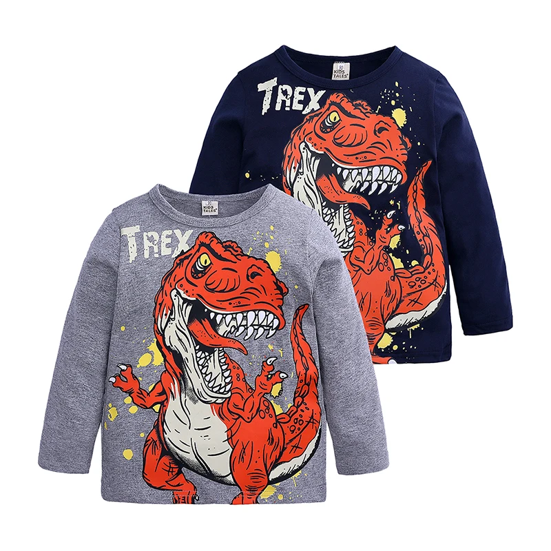 children dinosaur pattern clothing long sleeve cotton t shirt o- neck kids boys solid color shirts