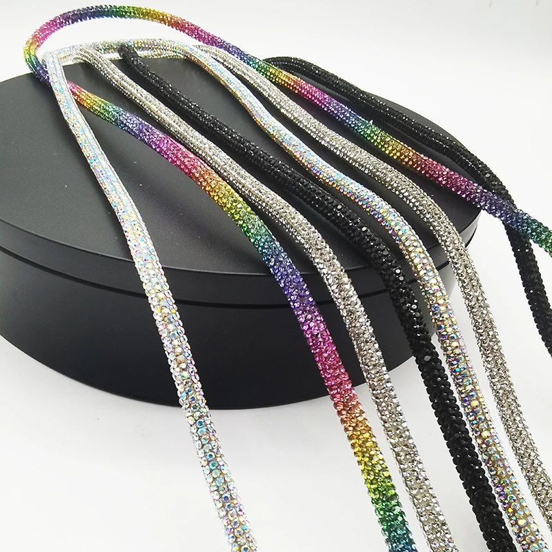 Shinny 2mm Diamond Strip String Cord With Metal Tip Stopper Hoodie Drawstring Bling Crystal Shoelace Rhinestone Rope 6mm