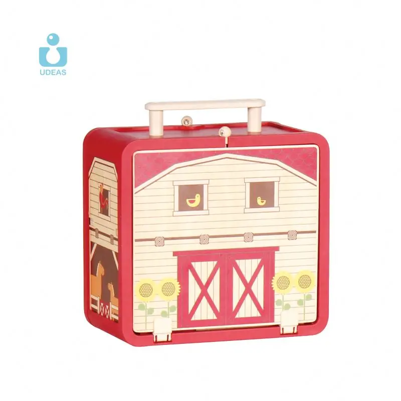 UDEAS Preschool Toy Miniature Doll House Wooden Farm Barn House Early Learning Educational Toys