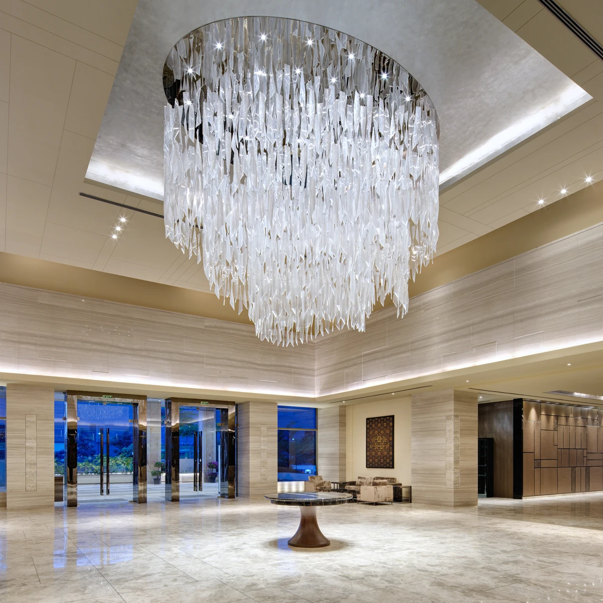 Modern Hotel Lobby Large Ceiling Art Tilted Cut Glass Chandelier for High Ceilings