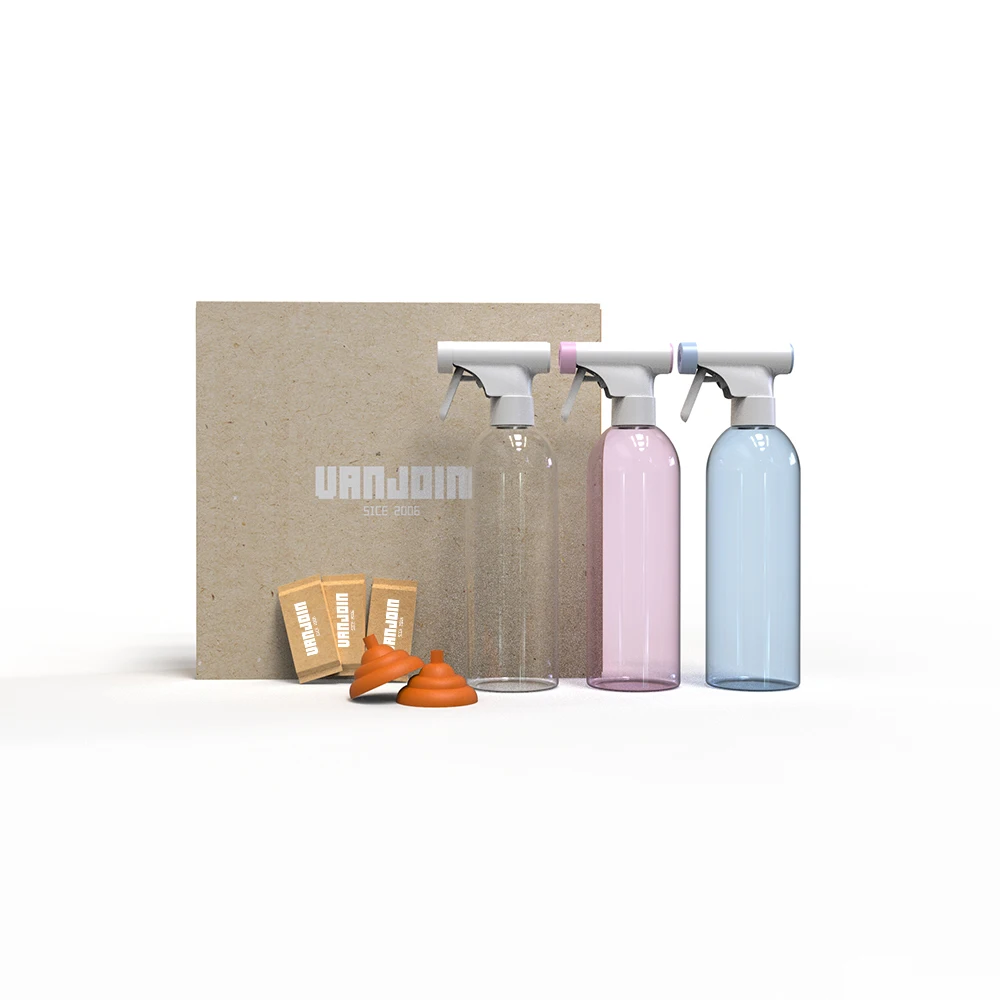 Frosted plastic cosmo bottle 500ml pink blue clear bottle  for chemical trigger sprayer bathroom window cleaning packing