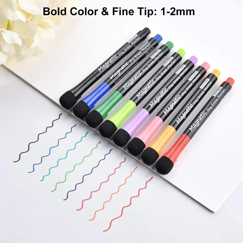 12 sets magnetic white board pen with eraser dry erase ink whiteboard marker with bullet tip