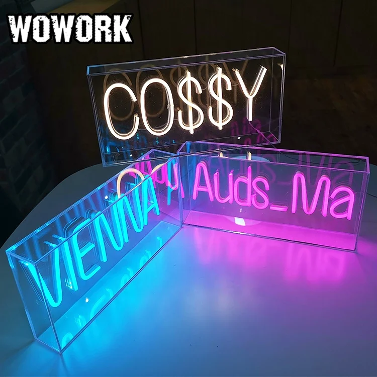 2023 WOWORK waterproof decorative transparent acrylic logo led custom sign neon light for party supplies