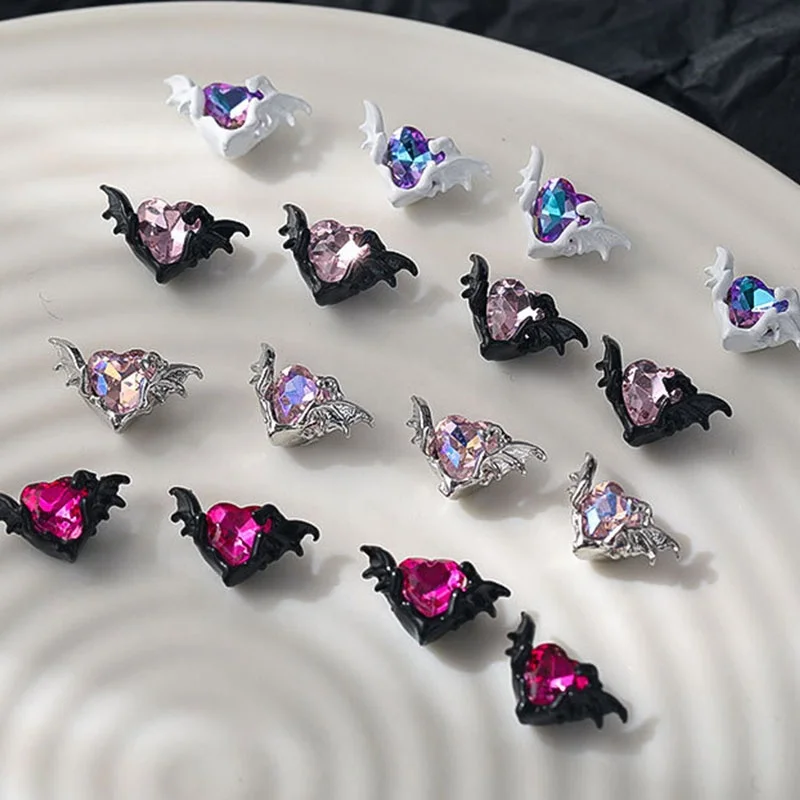 Paso Sico Halloween Heart Black Rose Wings Vintage Alloy Nail Art Charms for DIY Accessories