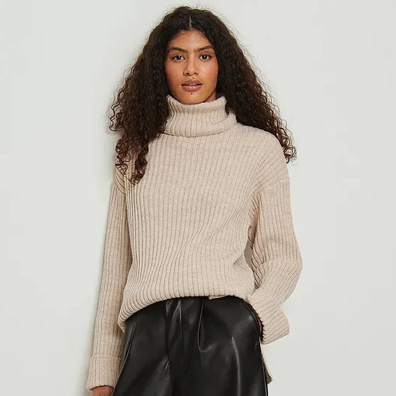 Женский свитер осень-зима 2022 однотонный Повседневный с высоким воротником женские вязаные топы простым