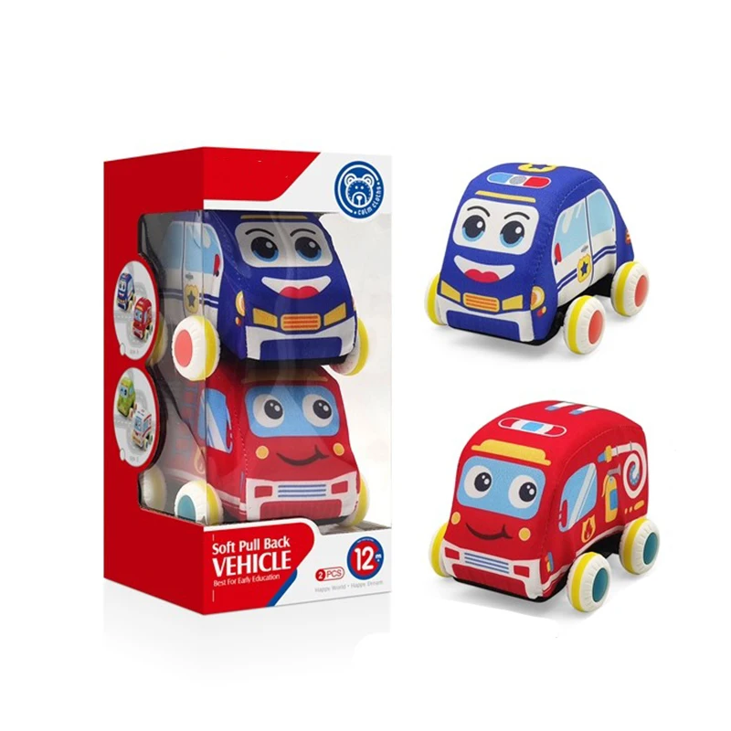 Baby pull back vehicle cartoon police car taxi car cloth soft toy set HN911998
