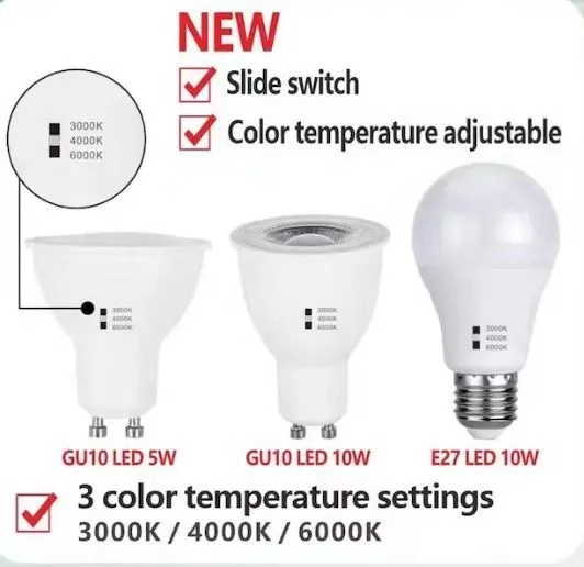 3 cct setting GU10 GU5.3 led spotlight with slide 3 colors switch lamp 3in1 CCT change GU10 bulb 5w 7w