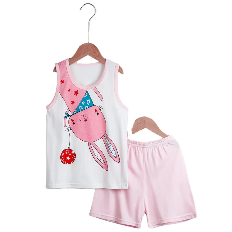 
Children Girl Boy Summer Set Cotton Cartoon Pattern Vest Printing Shorts Clothes 2 Pcs/set 
