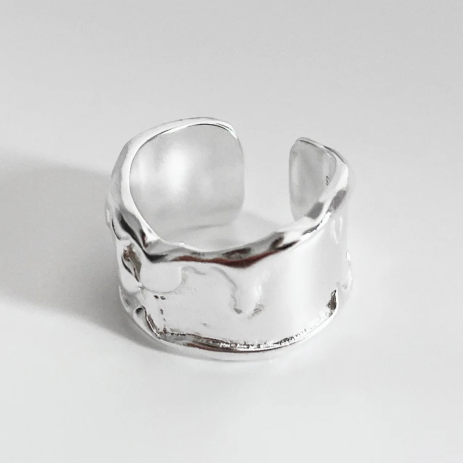 VIANRLA 925 sterling silver hammered texture chunky open size rings