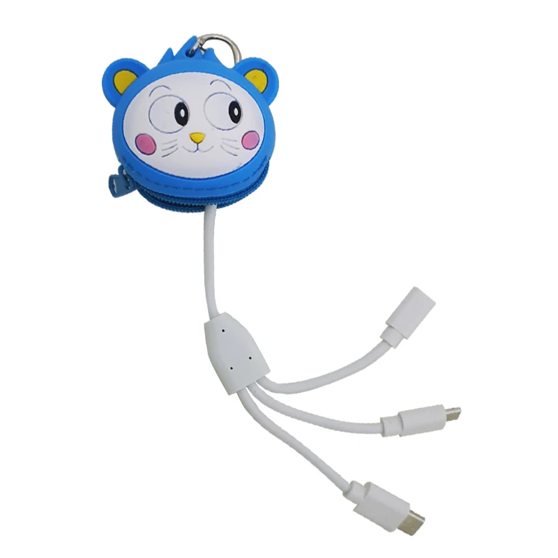 
2020 Newest design 3 in 1 data cable with key ring and cartoon bag 