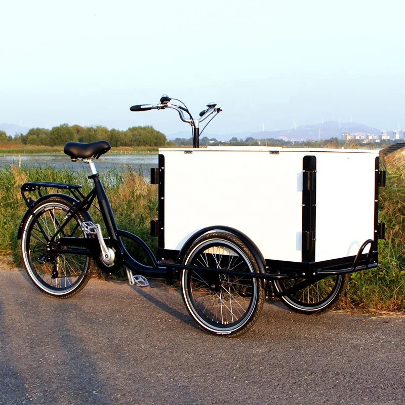 enclosed box front loading cargo bike with cabin