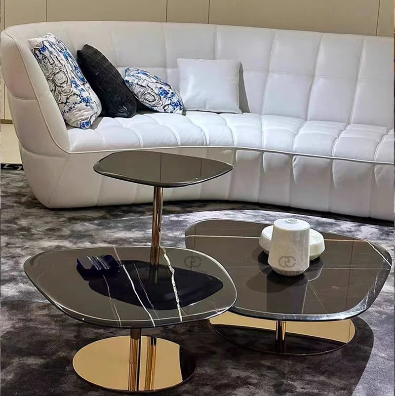 Italian Light Luxury Stainless Steel Black Gold Marble Top Living Room Furniture High-end Coffee Table